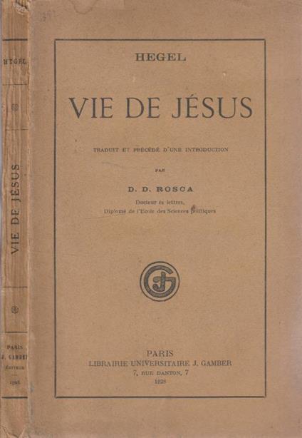 Vie de Jesus - Friedrich Hegel - copertina