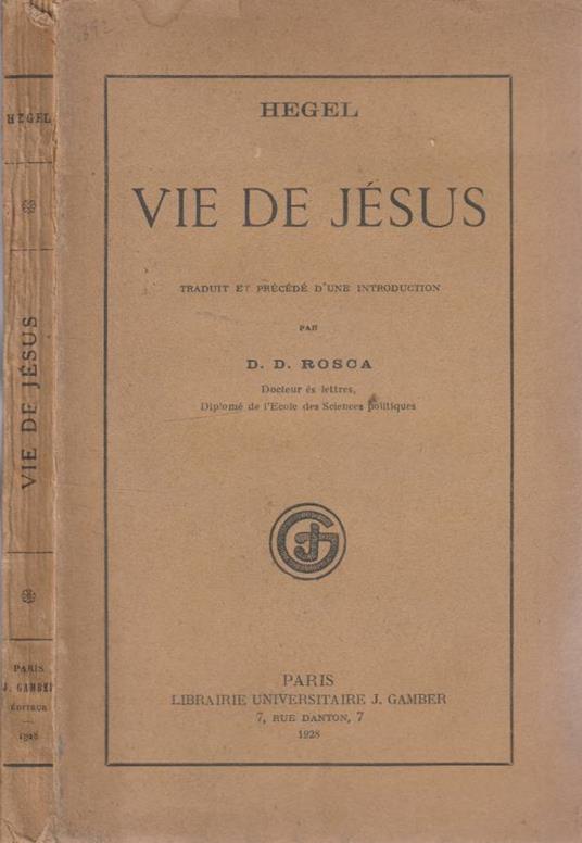 Vie de Jesus - Friedrich Hegel - copertina