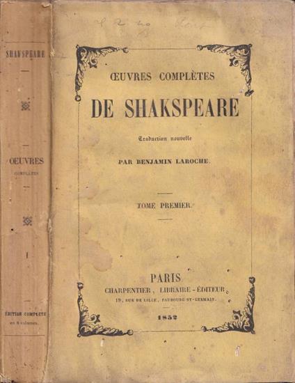 Oevres complètes de Shakspeare, tomo I - William Shakespeare - copertina