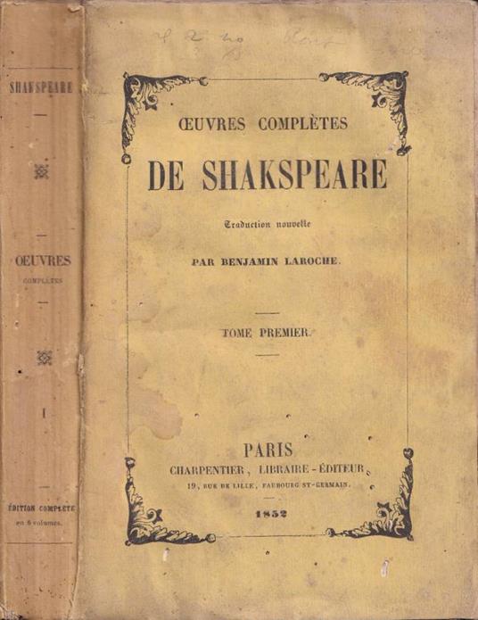 Oevres complètes de Shakspeare, tomo I - William Shakespeare - copertina