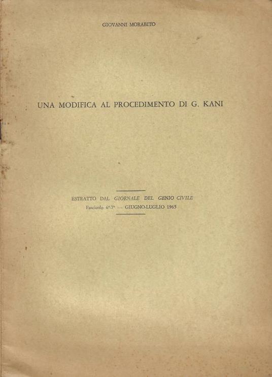 Un modifica al procedimento di G. Kani - copertina