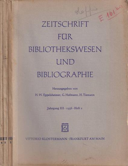 Zeischrift fur bibliothekswesen und bibliographie, anno III, 1956, n. 2-4 - copertina