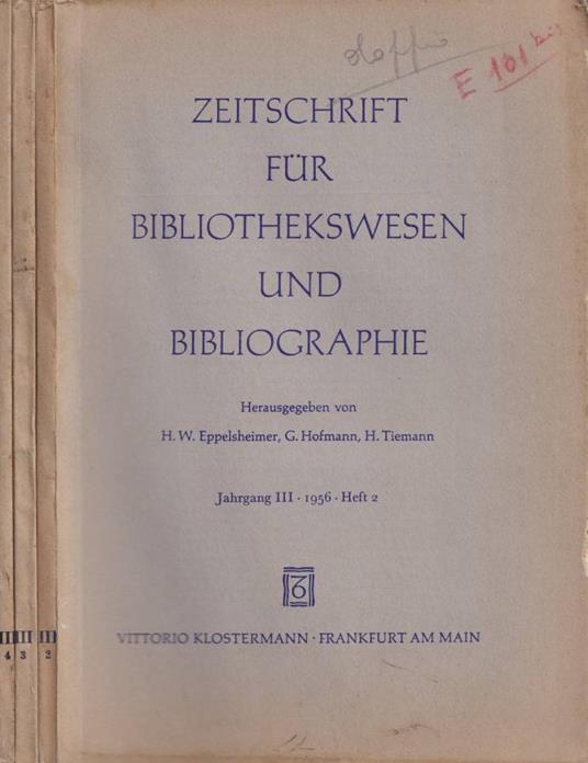Zeischrift fur bibliothekswesen und bibliographie, anno III, 1956, n. 2-4 - copertina