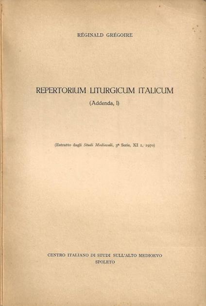 Repertorium Liturgicum Italicum (Addenda, I) - copertina