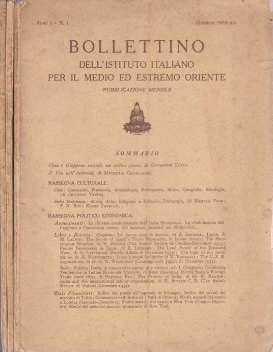 Bollettino dell'Istituto Italiano per il medio ed estremo oriente anno I, n 1,2,3 1935 - copertina