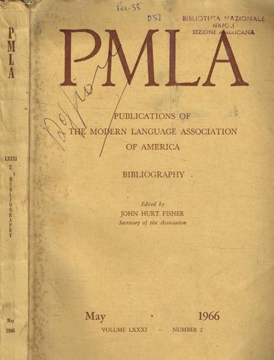 PMLA. Publications of the modern language association of America n.2, 1966 - copertina