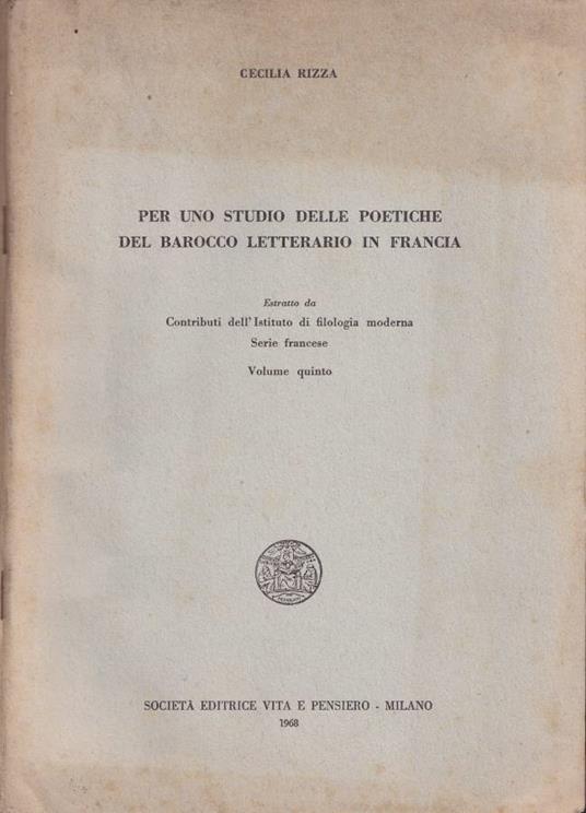 Per uno studio delle poetiche del Barocco letterario in Francia, vol. V - copertina