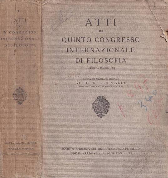 Atti del quinto congresso internazionale di filosofia - copertina