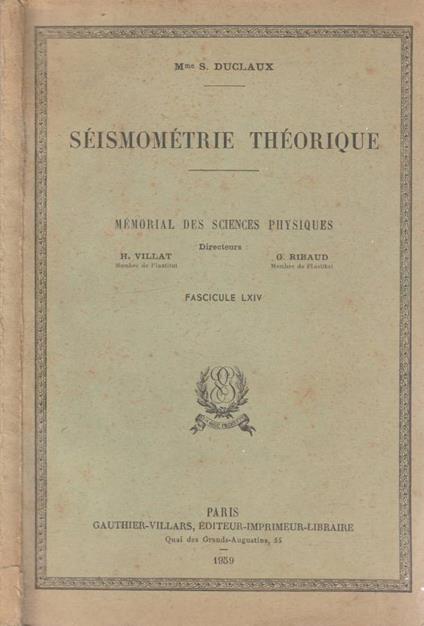 Seismometrie theorique - copertina