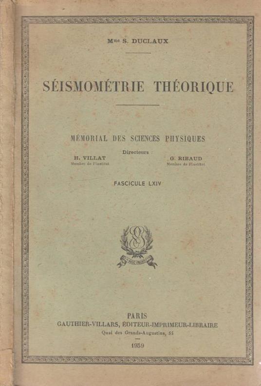 Seismometrie theorique - copertina