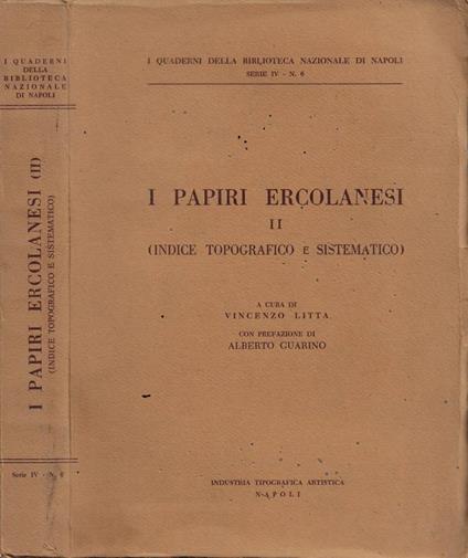 I Papiri Ercolanesi. Vol. II (Indice Topografico e Sistematico) - copertina