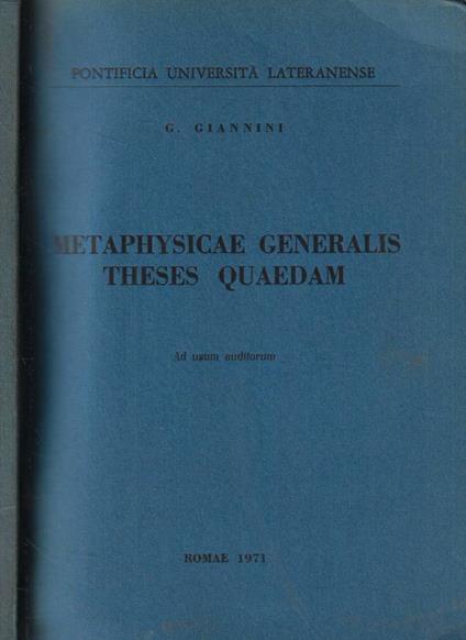 Metaphysicae Generalis Theses Quaedam - copertina