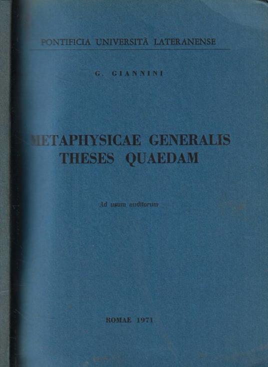 Metaphysicae Generalis Theses Quaedam - copertina