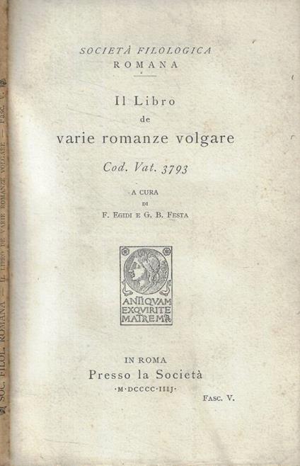 Il libro de varie romanze volgare Cod. Vat. 3793- Fasc. V - copertina