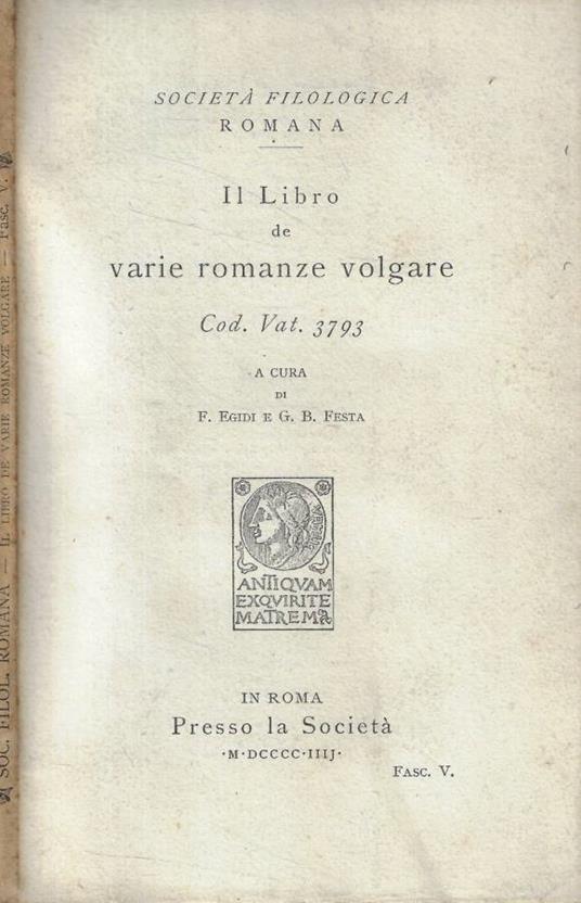 Il libro de varie romanze volgare Cod. Vat. 3793- Fasc. V - copertina