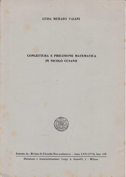Congettura e precisione matematica in Nicolò Cusano - copertina
