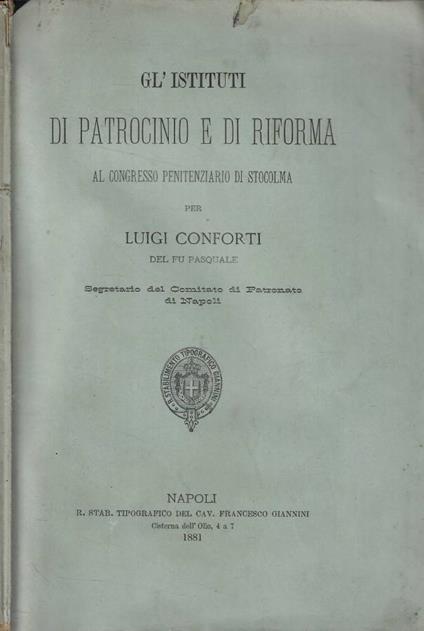 Gl'Istituti di patrocinio e di riforma al Congresso Penitenziario di Stoccolma - Luigi Conforti - copertina