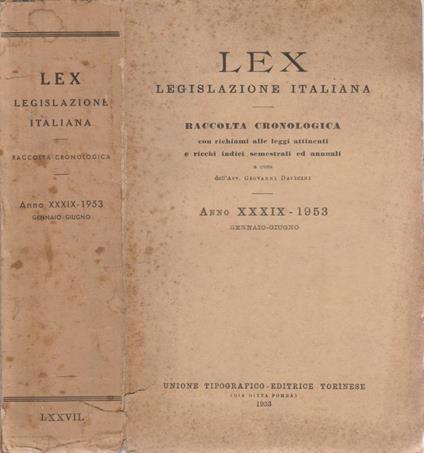 Lex anno XXXIX, 1953, gen-giu - Giovanni Davicini - copertina