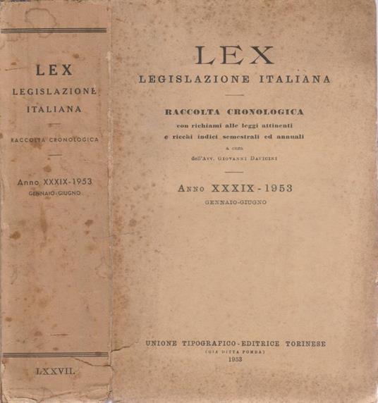 Lex anno XXXIX, 1953, gen-giu - Giovanni Davicini - copertina