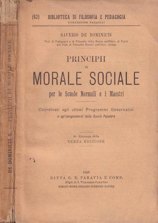 Principii di morale sociale - Saverio De Dominicis - copertina