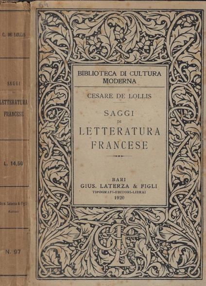 Saggi di letteratura francese - Cesare De Lollis - copertina