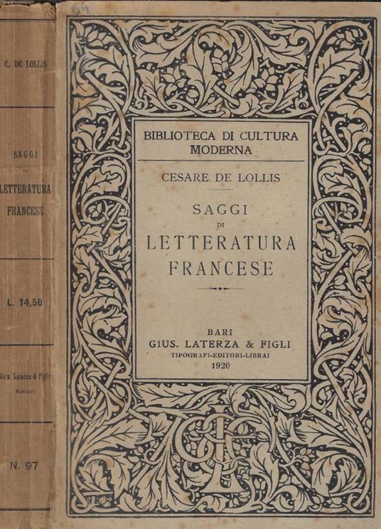 Saggi di letteratura francese - Cesare De Lollis - copertina
