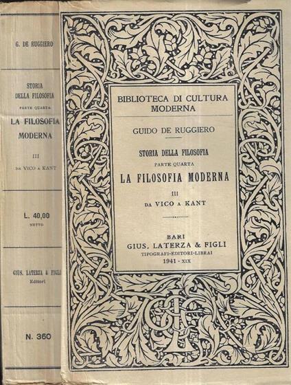 La filosofia moderna 3. Da Vico a Kant - Guido De Ruggiero - copertina