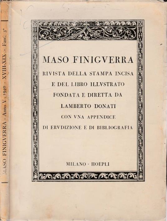 Maso Finiguerra anno V, n XVIII-XIX, fasc 3, 1940 - Lamberto Donati - copertina