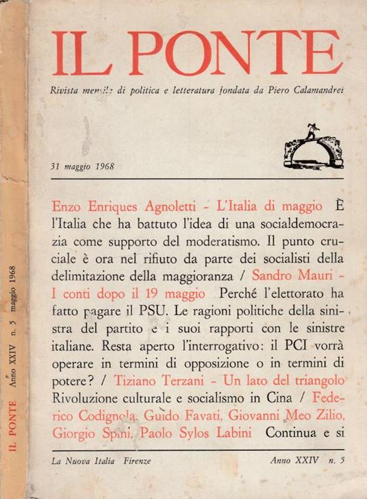 Il Ponte anno XXIV, n 5, 31 maggio 1968 - Enzo Enriques Agnoletti - copertina