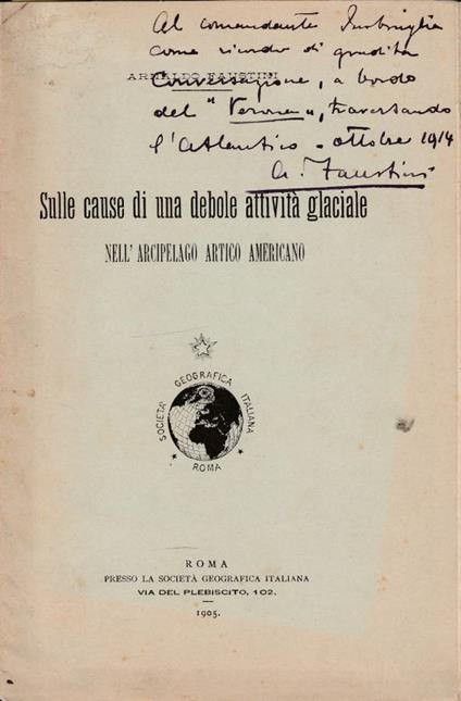 Sulle cause di una debole attività glaciale nell'arcipelago artico americano (Autografo) - Arnaldo Faustini - copertina