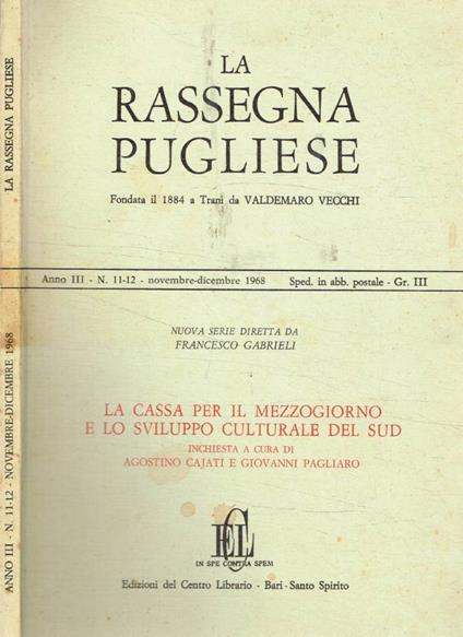 La rassegna pugliese. Anno III, n.11-12, novembre-dicembre 1968 - Francesco Gabrieli - copertina
