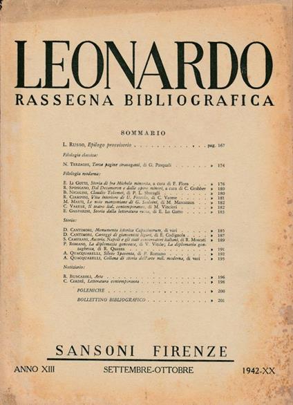 Leonardo anno XIII, n 9-10, set-ott 1942 - Federico Gentile - copertina