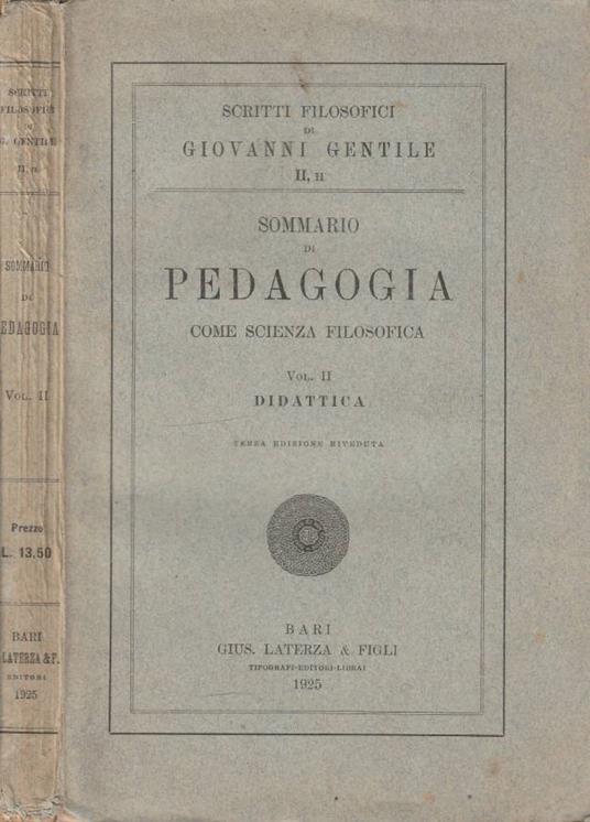 Sommario di pedagogia vol II - Giovanni Gentile - copertina