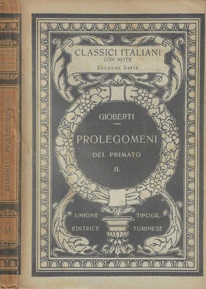 Prolegomeni del primato morale e civile degli italiani Vol. II - Vincenzo Gioberti - copertina