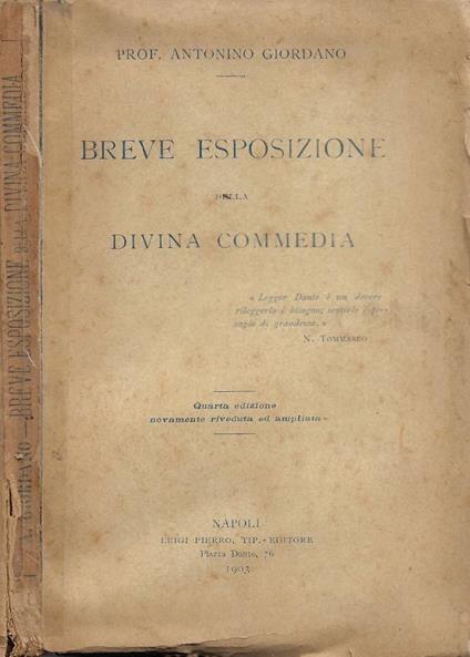 Breve esposizione della Divina Commedia - Antonio Giordano - copertina