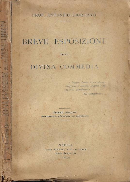Breve esposizione della Divina Commedia - Antonio Giordano - copertina