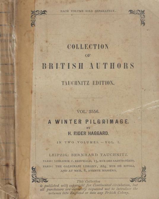 A winter pilgrimage vol. I - H. Rider Haggard - copertina