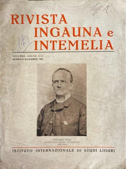 Rivista ingauna e intemelia anno XIX, n 1-4, nuova serie, gen-dic 1964 - Nino Lamboglia - copertina