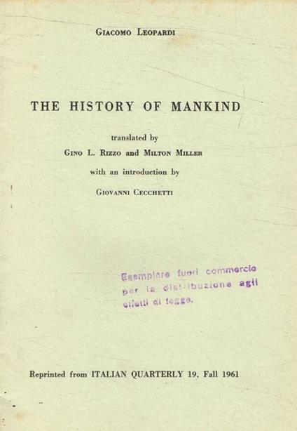 The history of mankind - Giacomo Leopardi - copertina