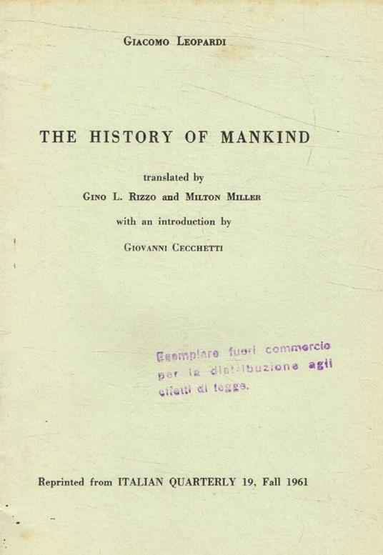 The history of mankind - Giacomo Leopardi - copertina