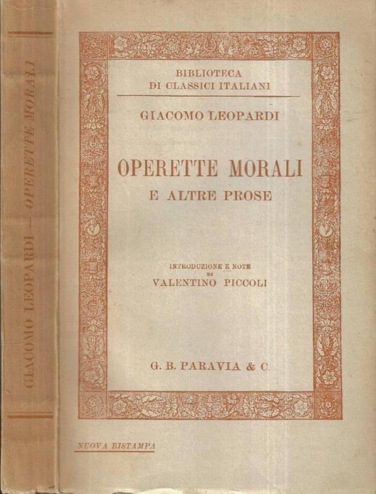 Operette morali e altre prose - Giacomo Leopardi - copertina
