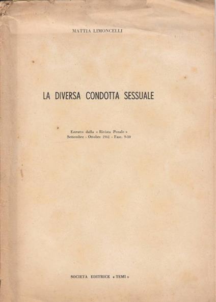 La diversa condotta sessuale - Mattia Limoncelli - copertina