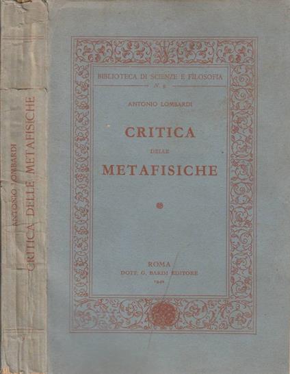 Critica delle metafisiche - Antonio Lombardi - copertina
