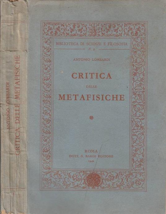 Critica delle metafisiche - Antonio Lombardi - copertina