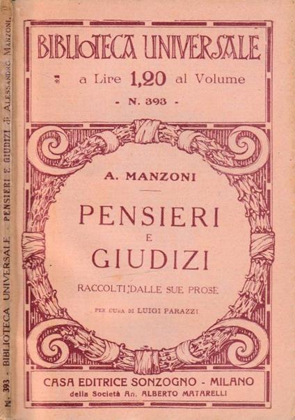 Pensieri e giudizi - Alessandro Manzoni - copertina