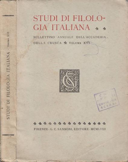 Studi di filologia italiana vol XVI - Bruno Migliorini - copertina