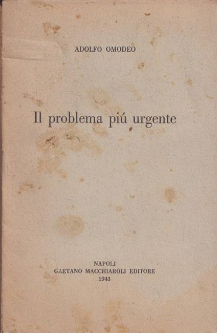 Il problema più urgente - Adolfo Omodeo - copertina