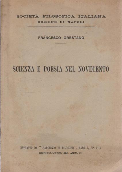 Scienza e poesia nel Novecento - Francesco Orestano - copertina