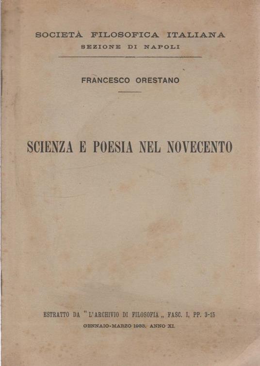 Scienza e poesia nel Novecento - Francesco Orestano - copertina