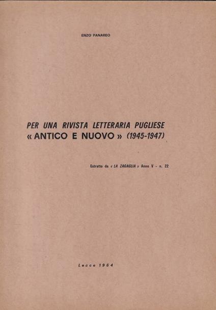 Per una rivista letteraria pugliese Antico e Nuovo (1945-1947) - Enzo Panareo - copertina
